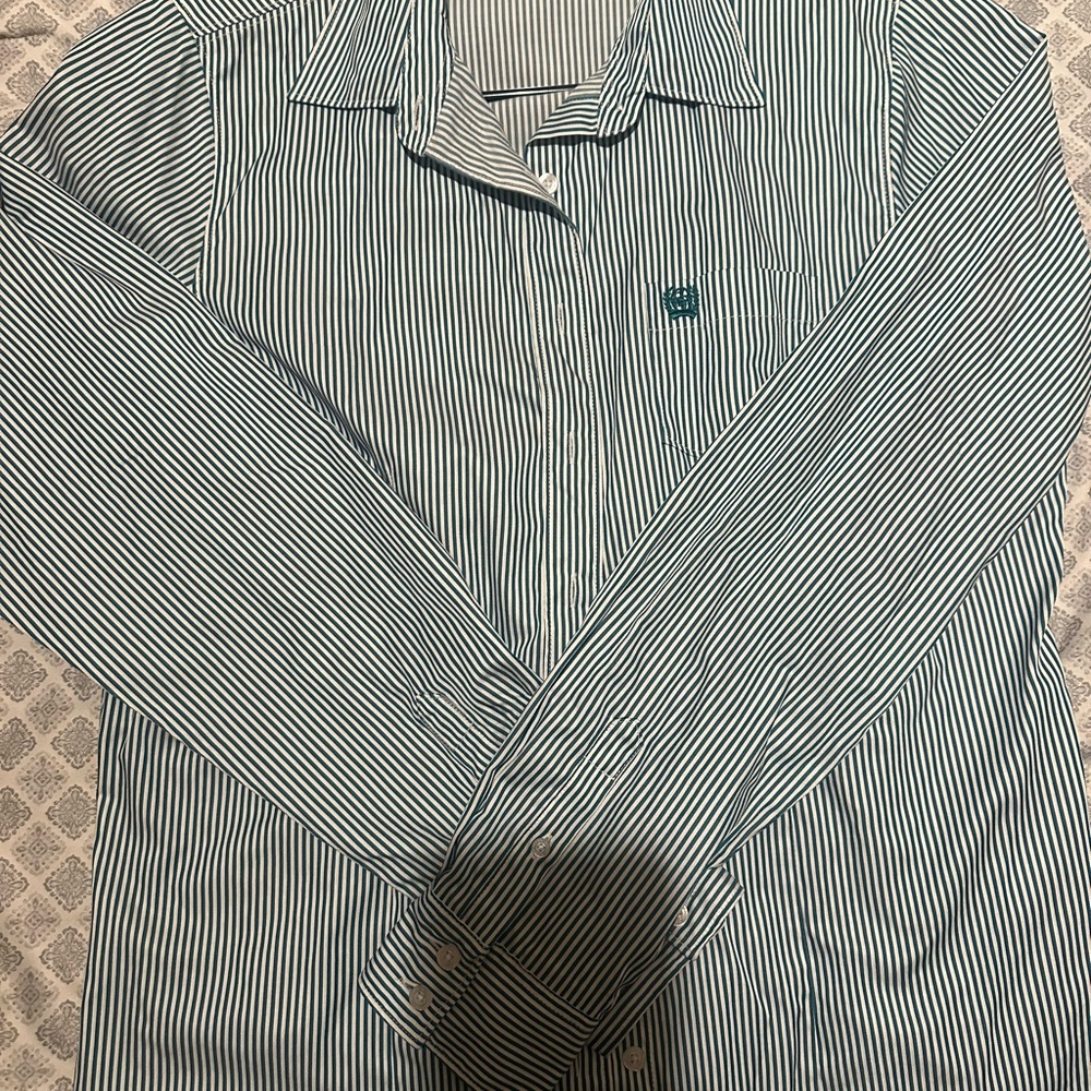 Cinch Women's Blue Striped Button Down Shirt
